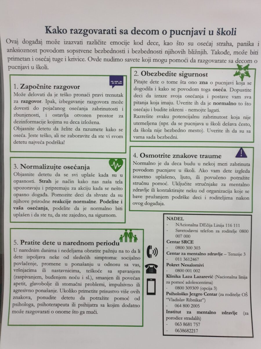 Read more about the article Informator “Kako razgovarati sa decom o pucnjavi u školi”