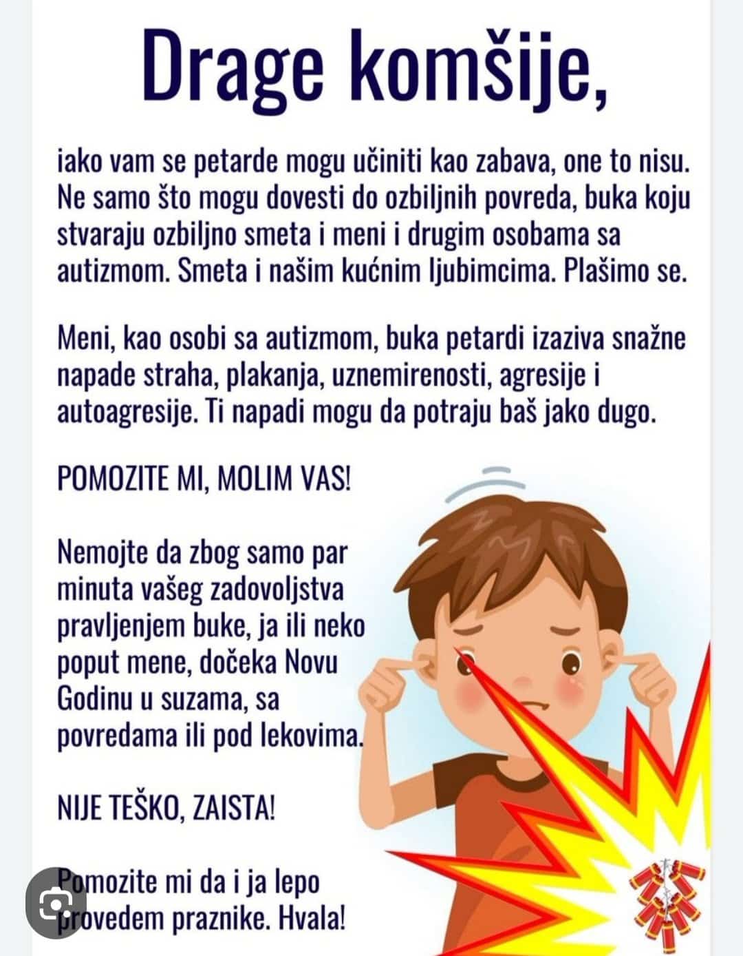 Read more about the article Ne bacaj petarde – da decu sa autizmom poštedimo stresa